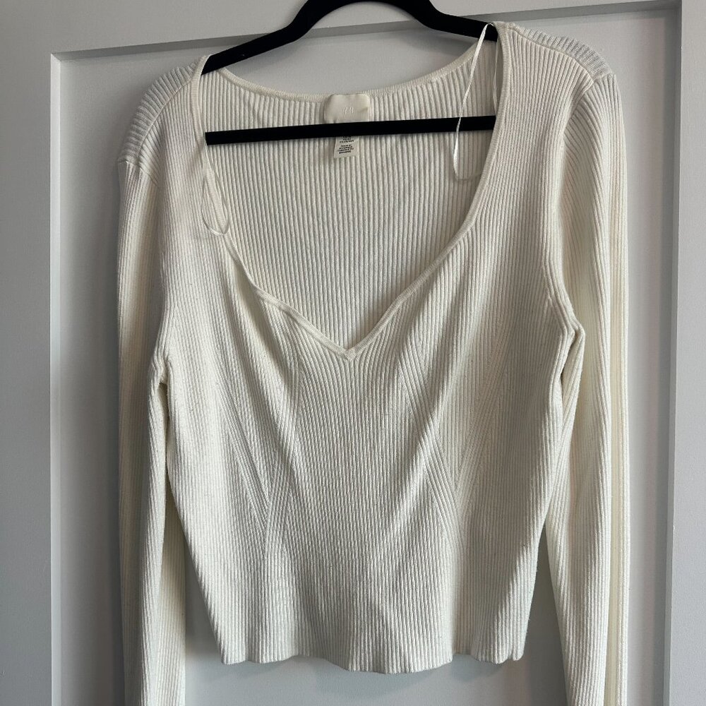 H&M Ribbed Heart-Neckline Cropped Top, Size XL